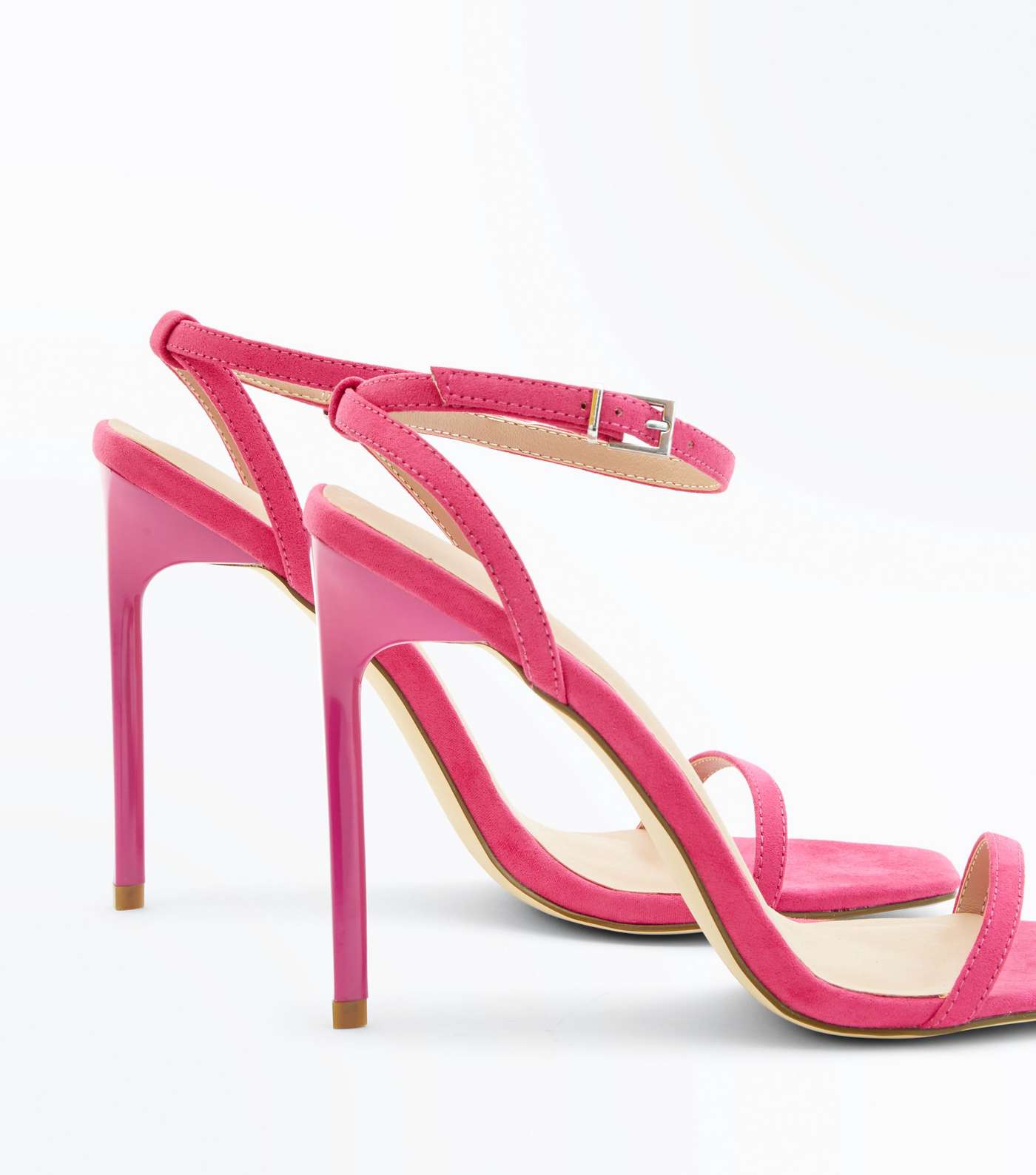 Bright Pink Suedette Barely There Stiletto Sandals Image 4