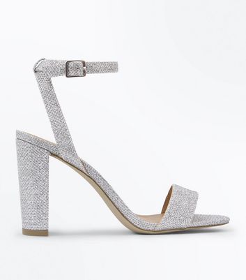 silver sparkly block heels