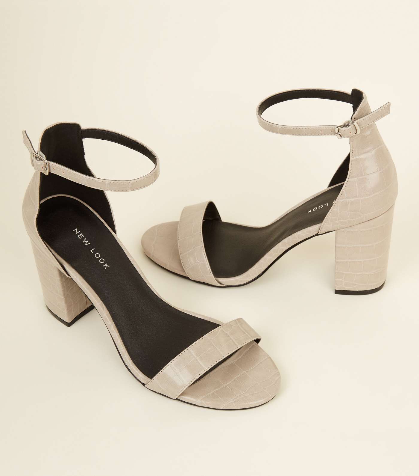 Grey Faux Croc Block Heel Sandals Image 4