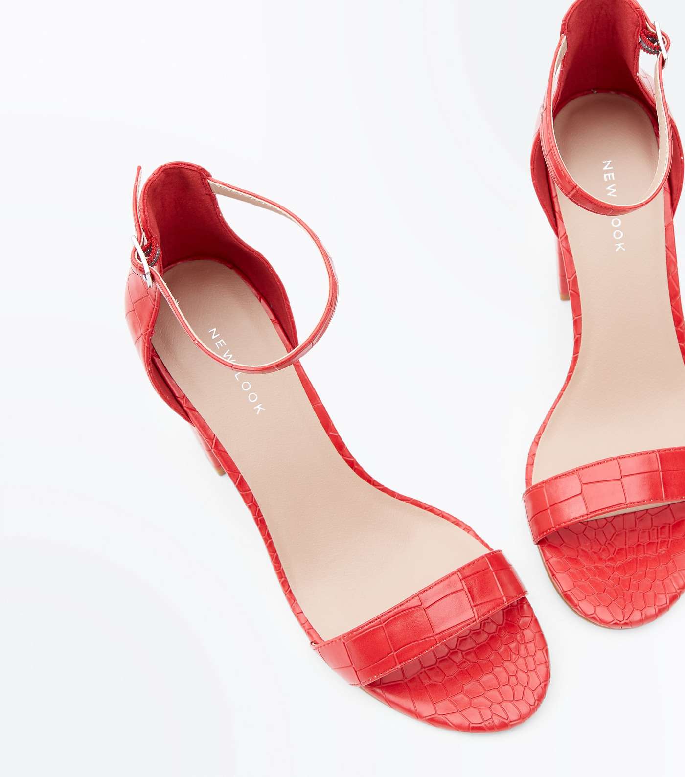 Red Faux Croc Block Heel Sandals Image 4