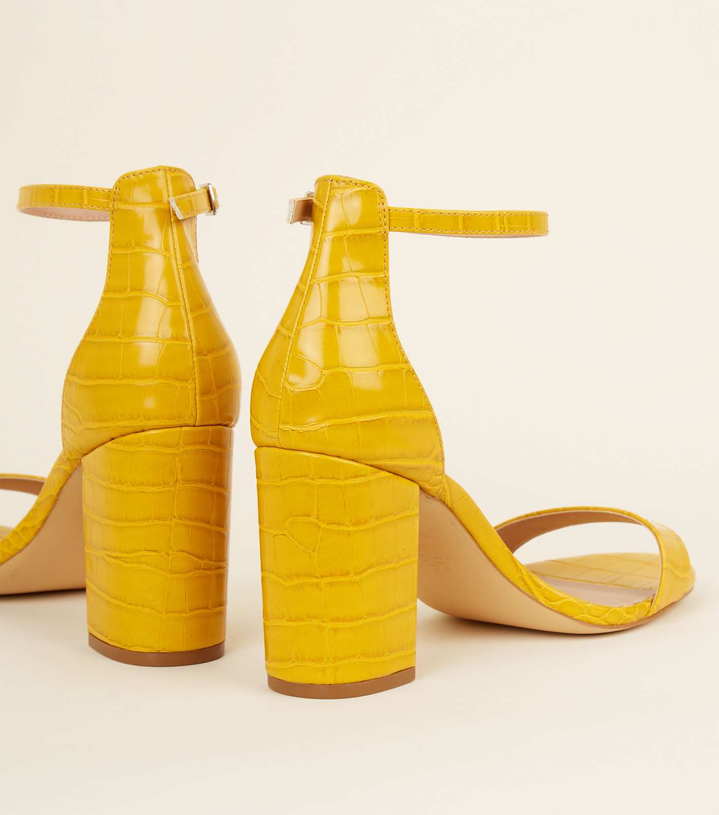Yellow Faux Croc Block Heel Sandals Image 4