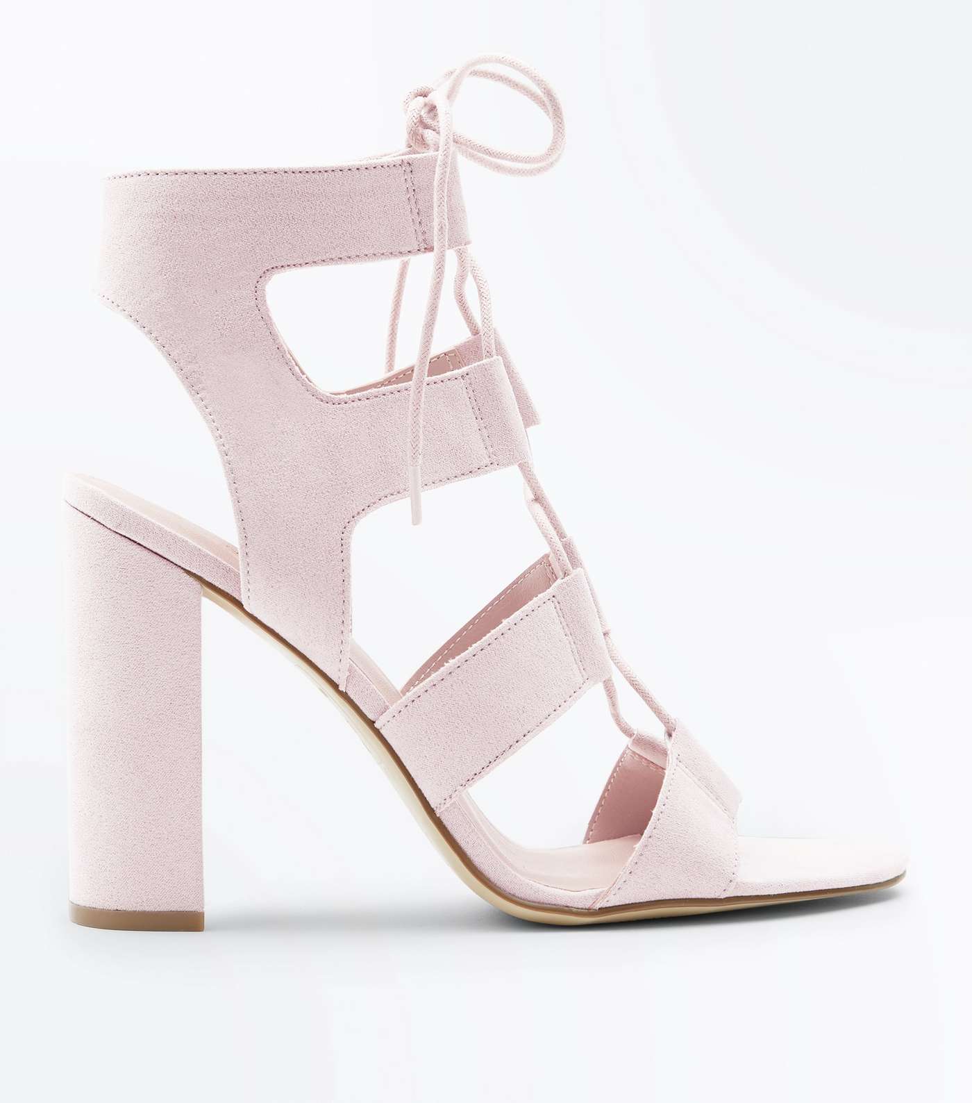 Nude Suedette Lace Up Cut-Out Block Heels