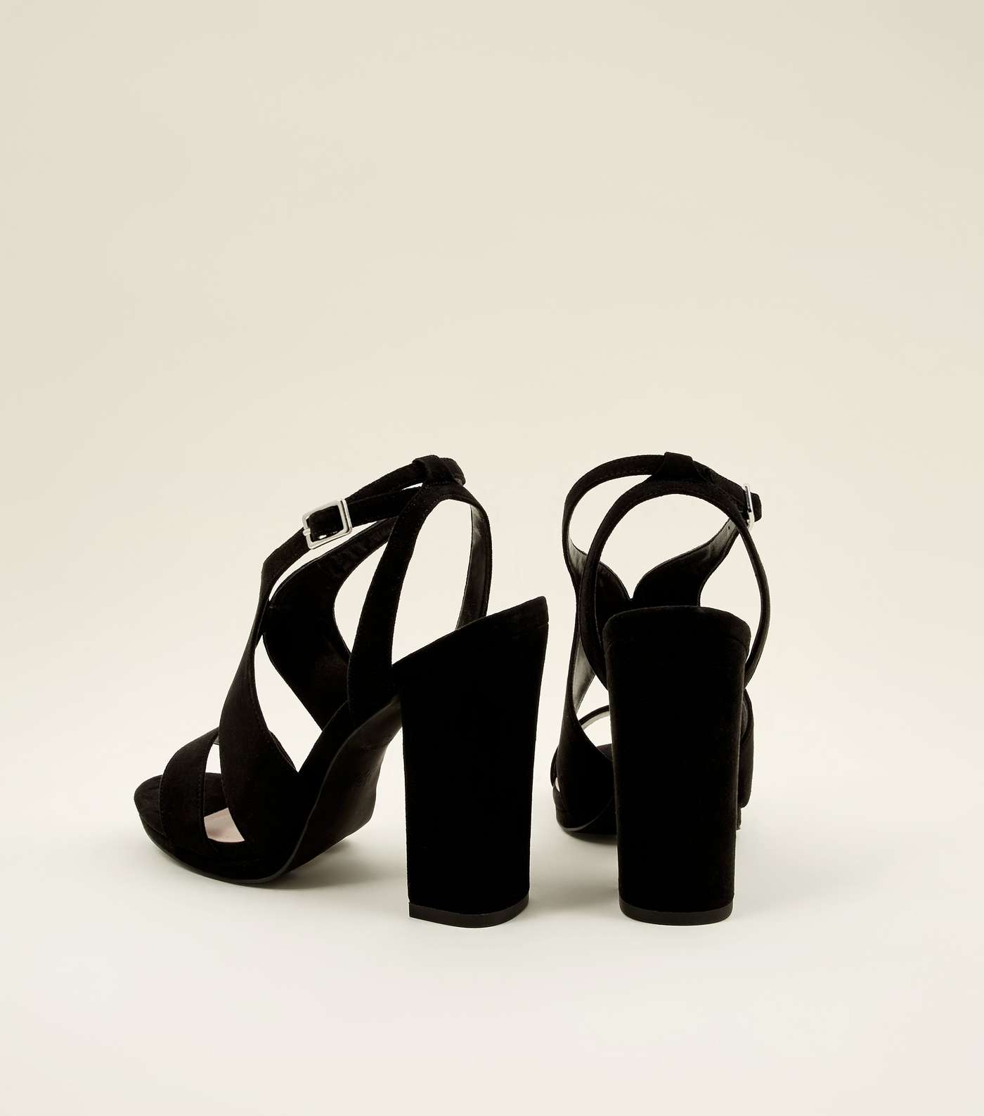 Black Suedette Curve Strap Block Heels Image 4