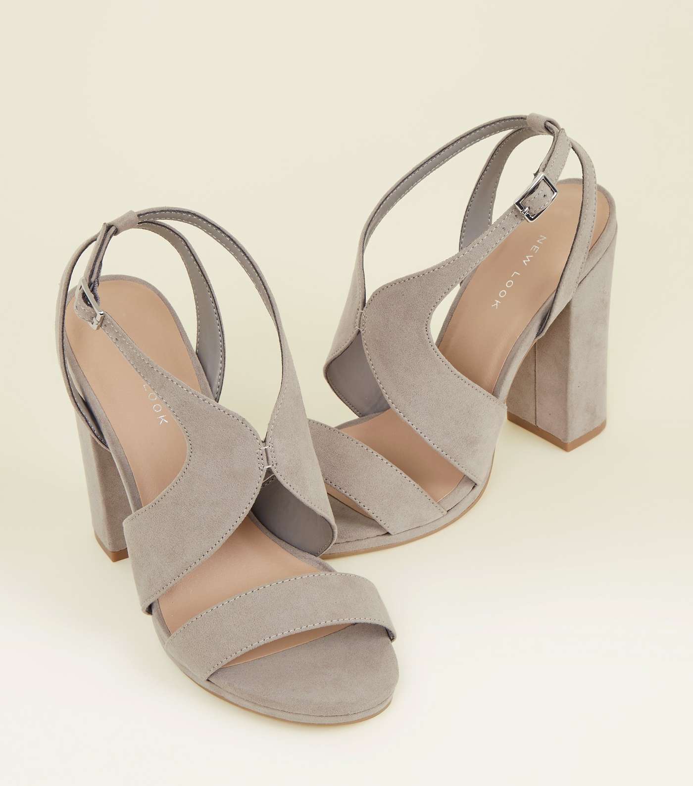 Grey Suedette Curve Strap Block Heels Image 4