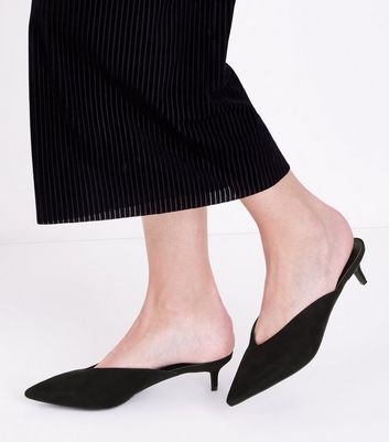 pointed kitten heel mules