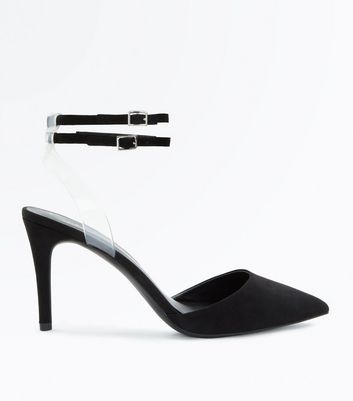 clear strap pointed heels