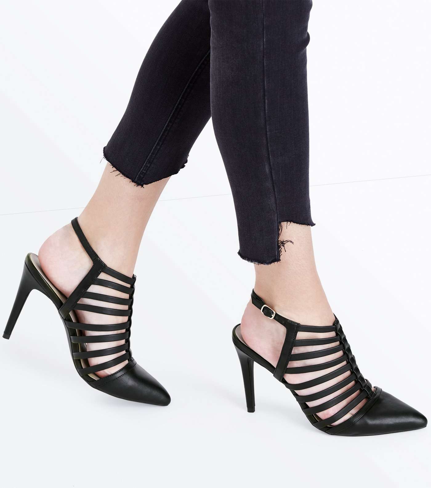 Black Pointed Caged Stiletto Heels Image 2