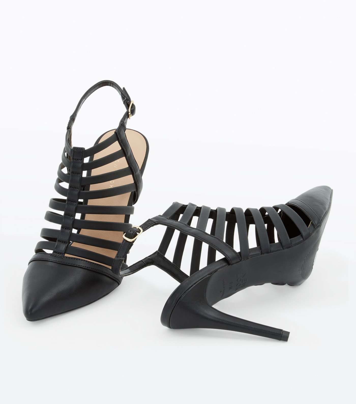 Black Pointed Caged Stiletto Heels Image 4