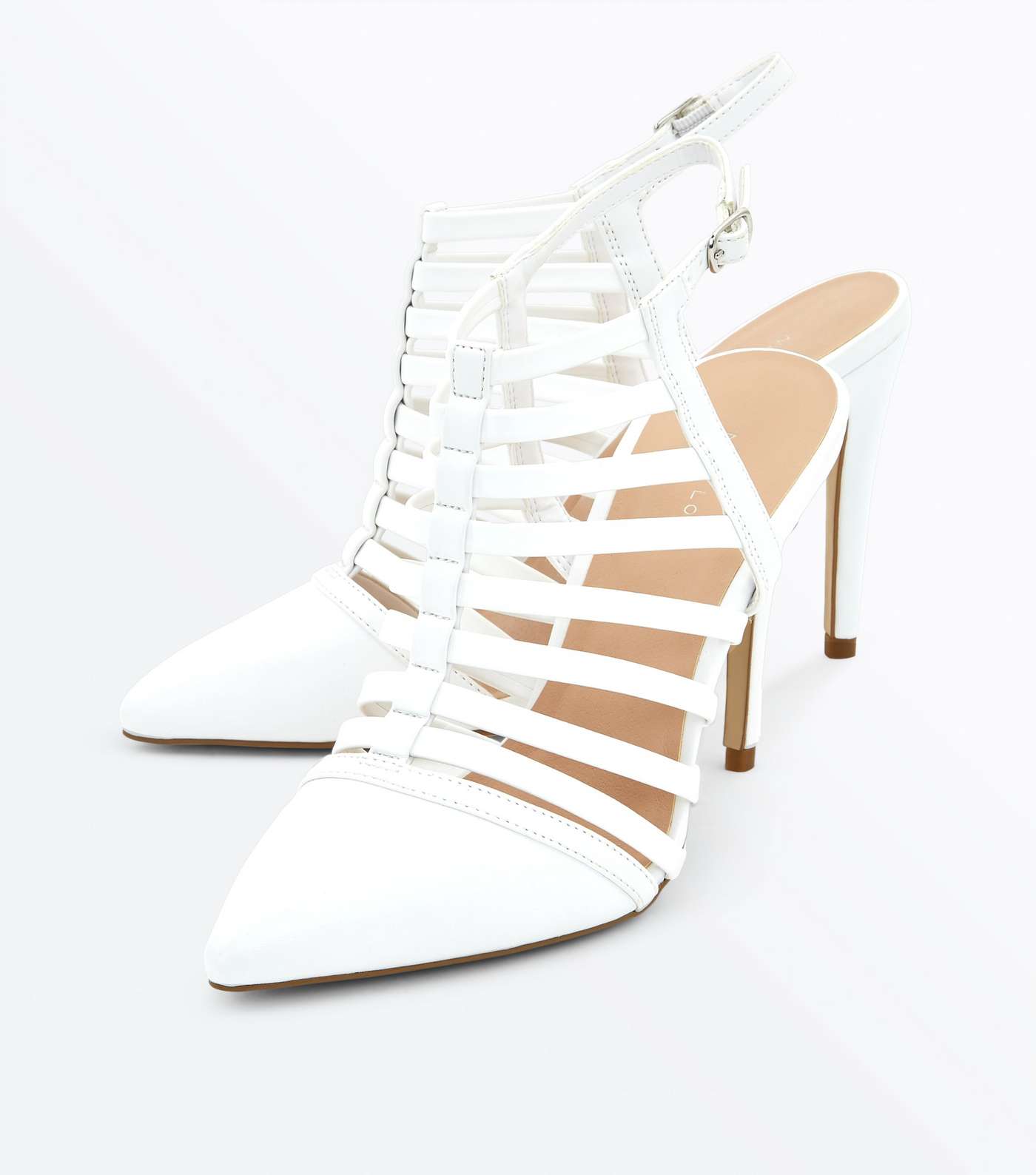 White Pointed Caged Stiletto Heels Image 4