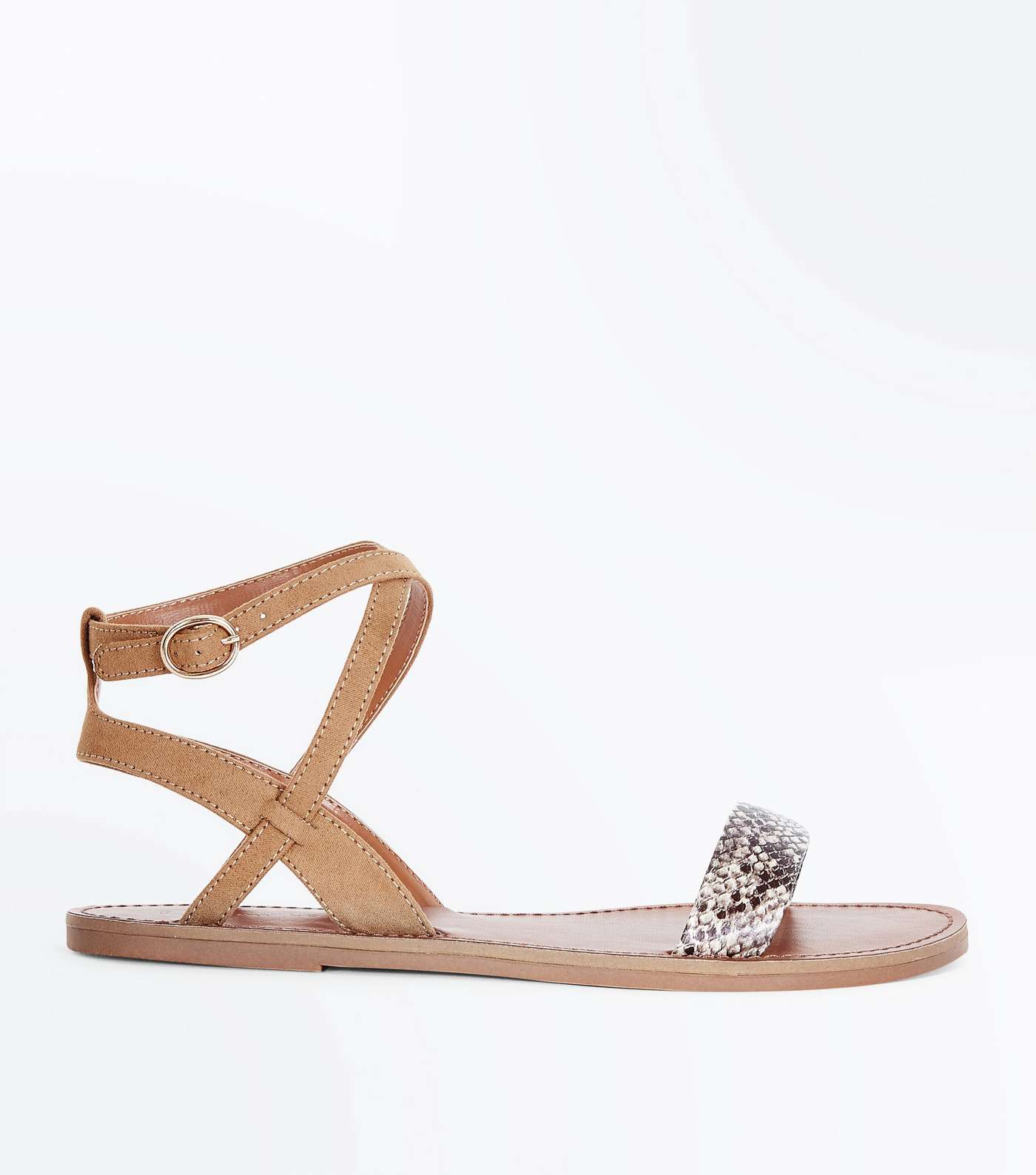 Nude Faux Snake Strap Flat Sandals
