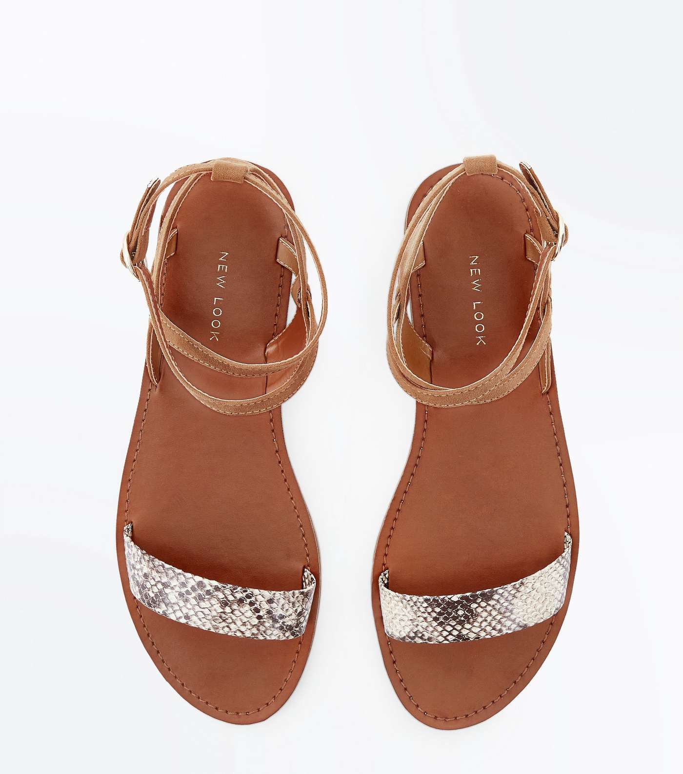 Nude Faux Snake Strap Flat Sandals Image 3