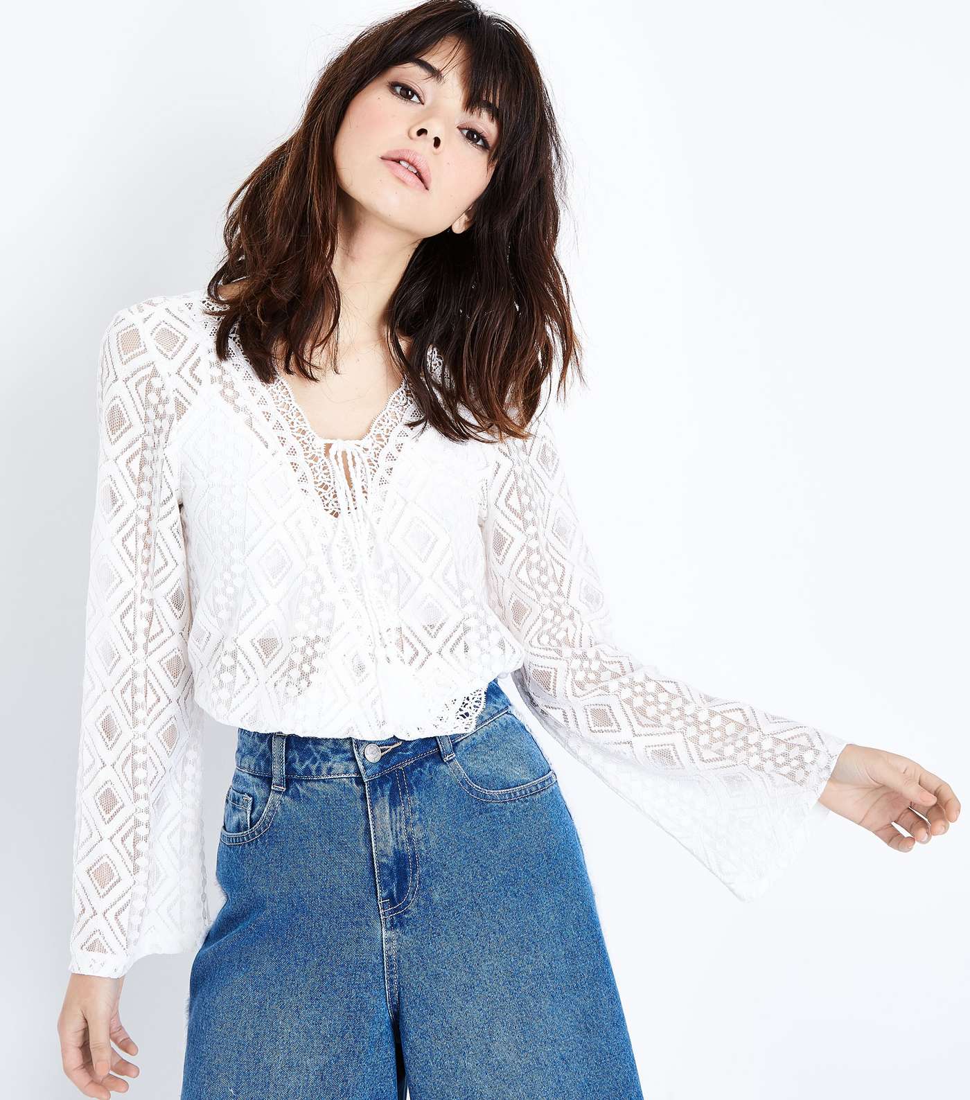 Off White Lace Tassel Front Crop Top