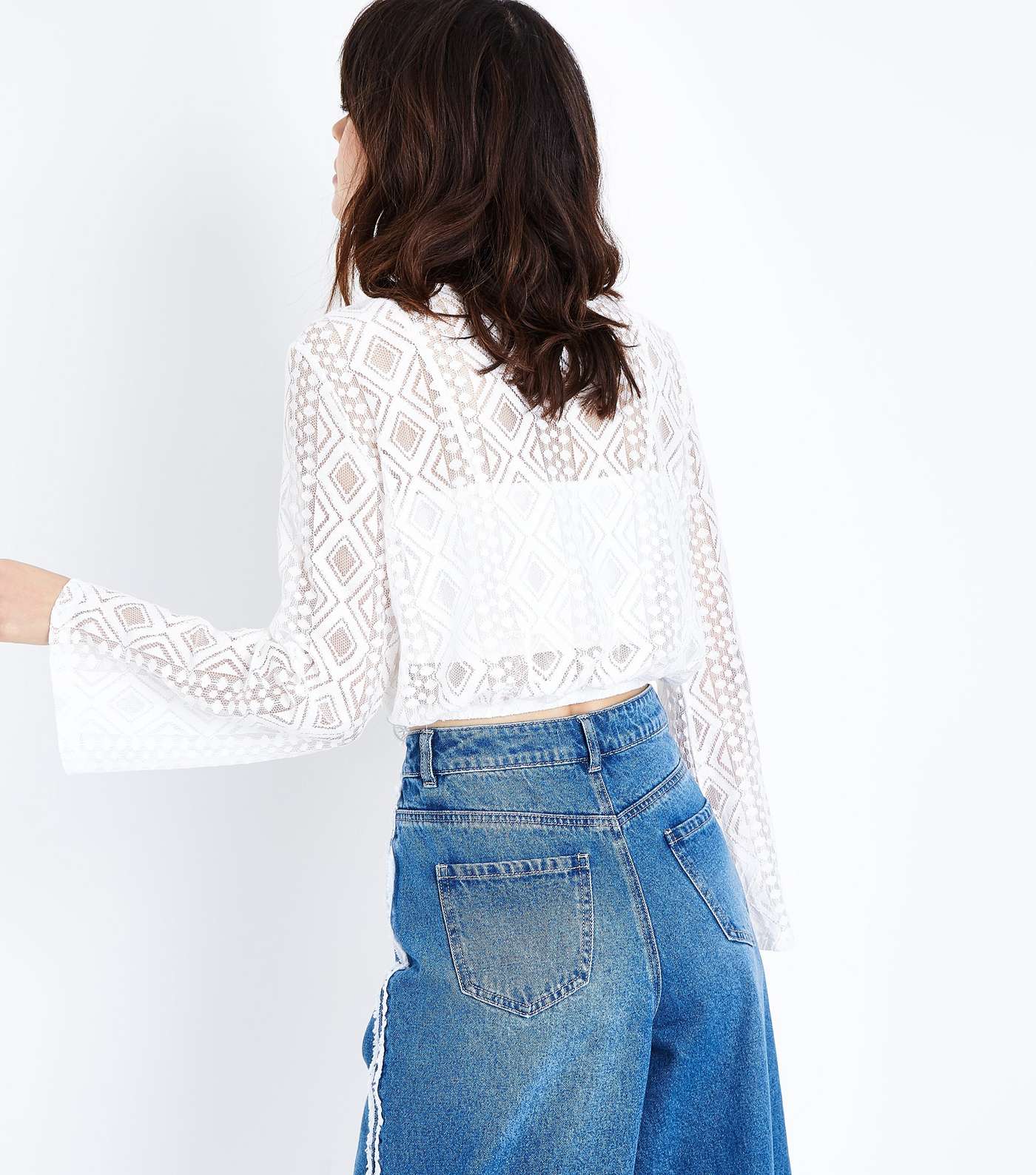 Off White Lace Tassel Front Crop Top Image 3