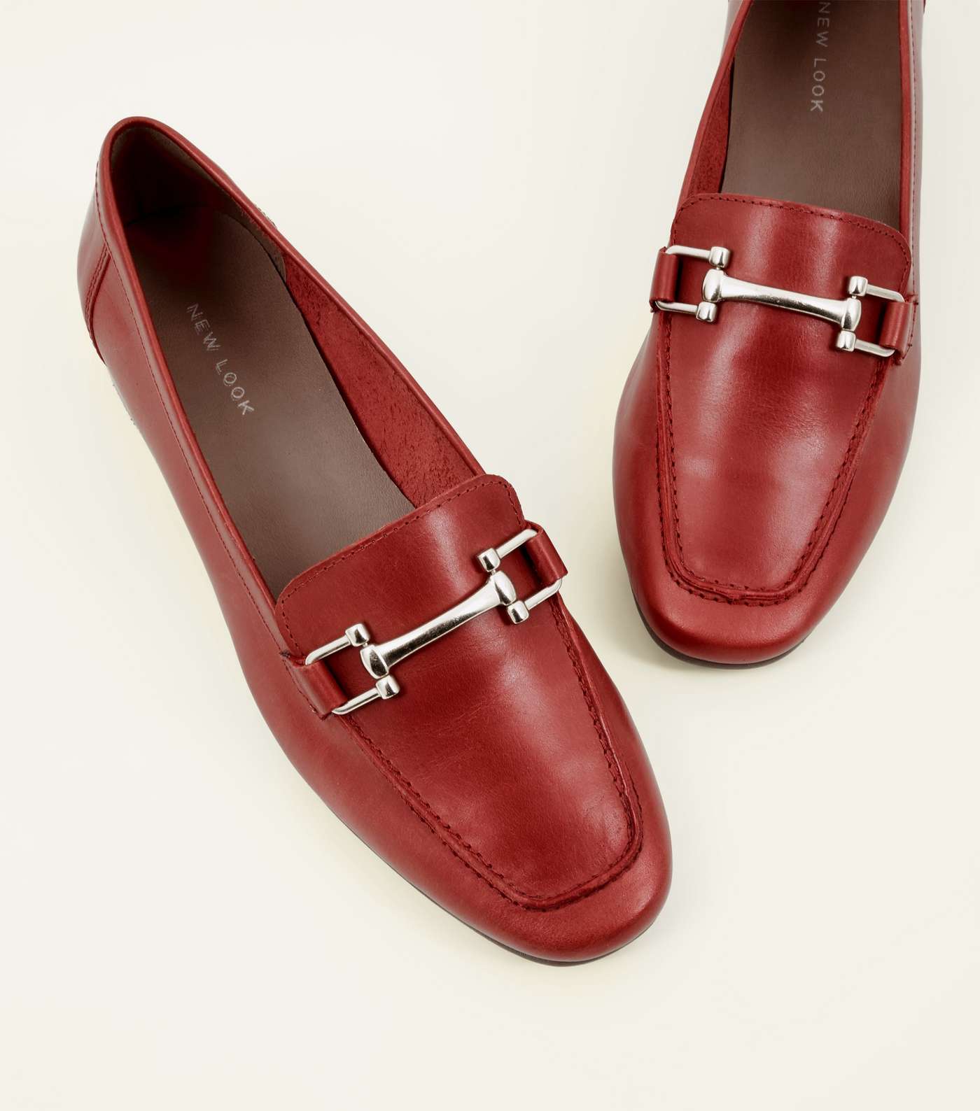Red Leather Bar Front Loafers Image 3