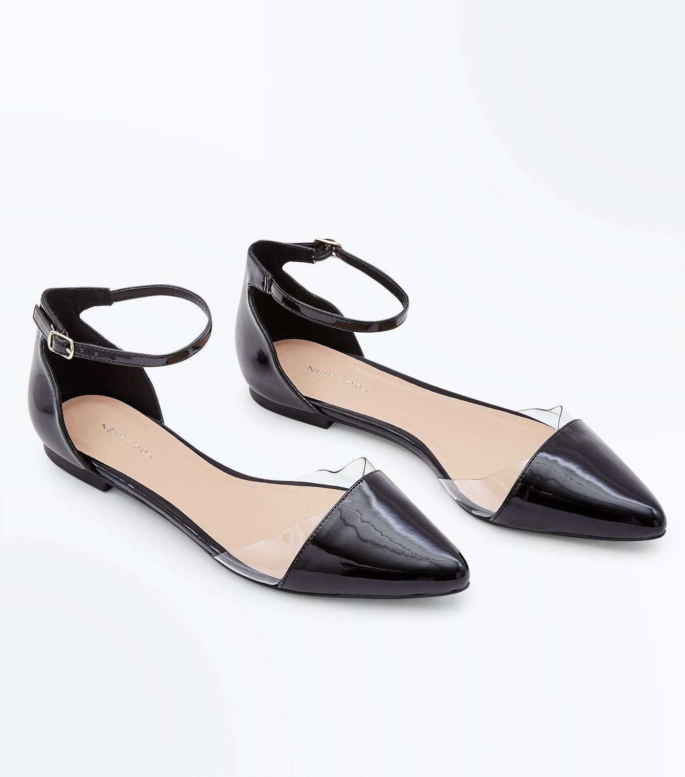 Black Patent Clear Panel Pointed Pumps Image 3