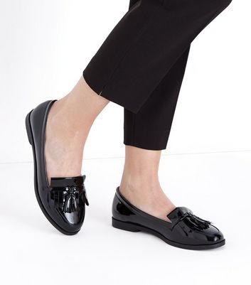 Black Patent Tassel Fringe Loafers 