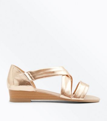 gold low wedge sandals