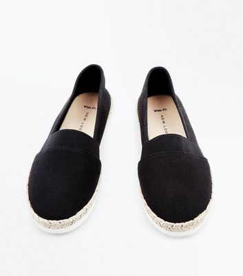 Wide Fit Black Canvas Espadrilles | New 