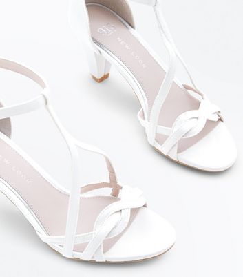 Girls Off White Satin Cone Heel Sandals 