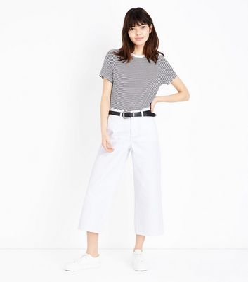 wide leg cropped white jeans