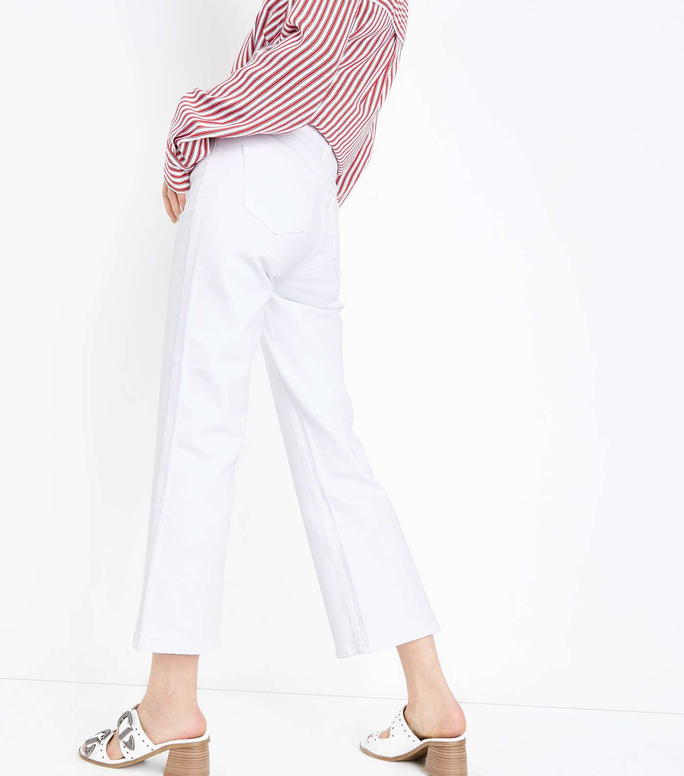 White Cropped Kick Flare Jeans Image 3