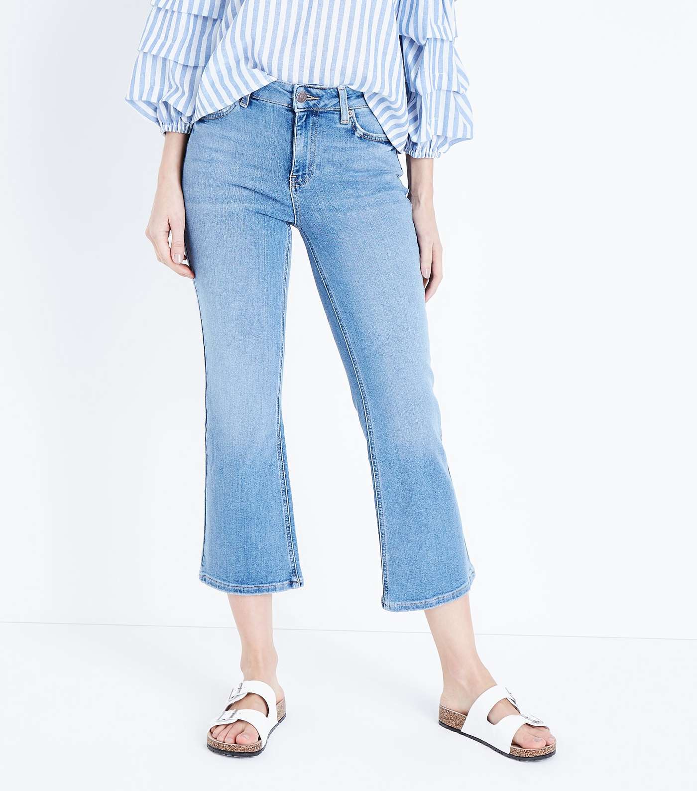 Blue Cropped Kick Flare Jeans Image 2