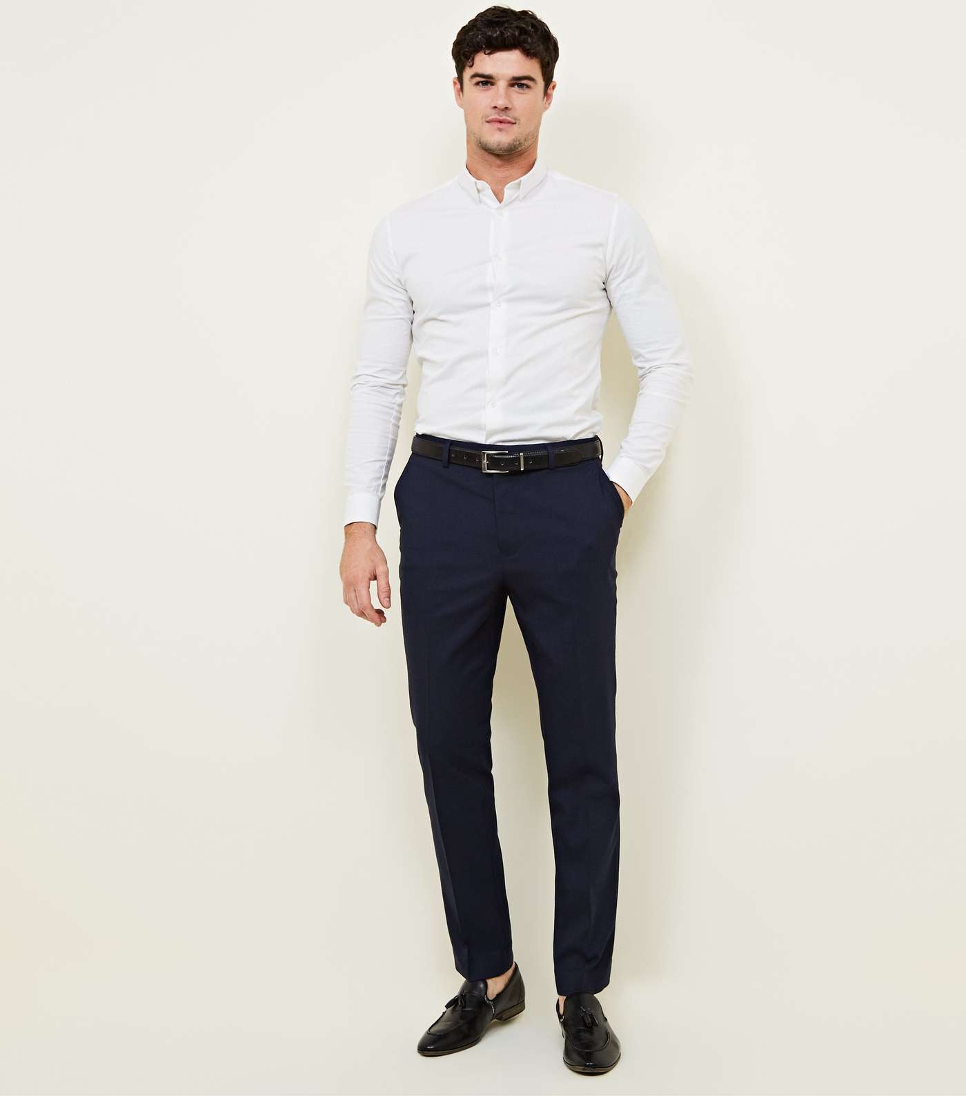 Navy Slim Fit Trousers Image 2
