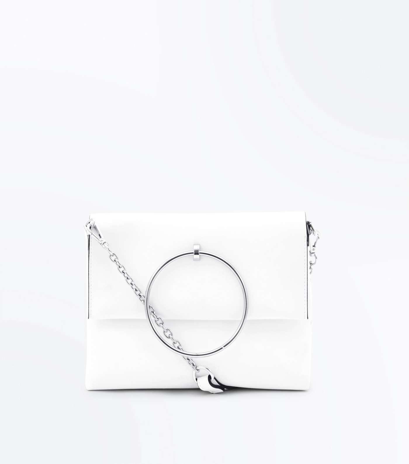 White Leather-Look Ring Handle Shoulder Bag