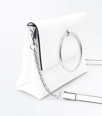 White Leather Look Ring Handle Shoulder Bag New Look