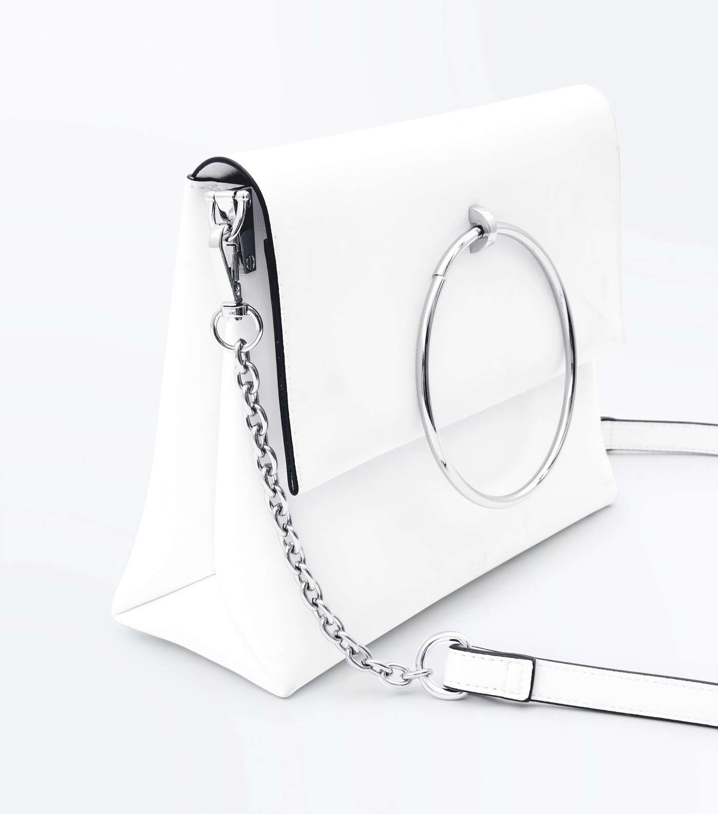 White Leather-Look Ring Handle Shoulder Bag Image 3