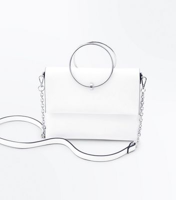 White Leather Look Ring Handle Shoulder Bag New Look