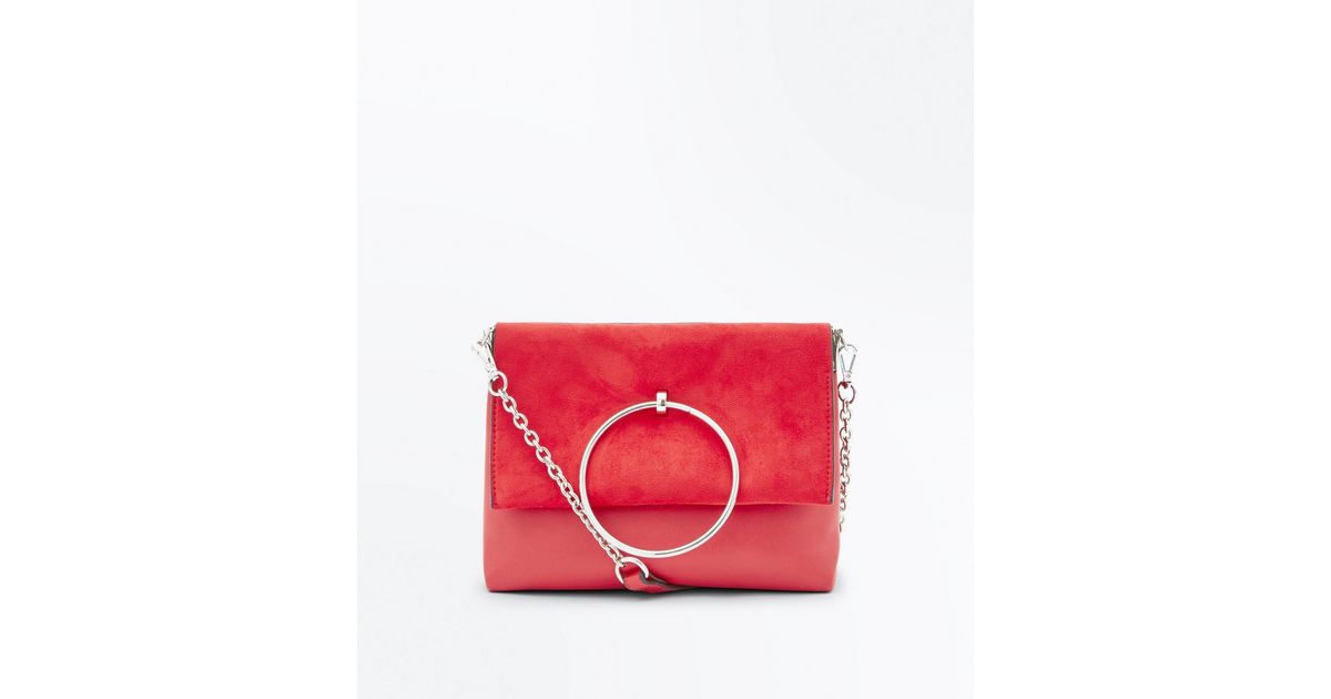 Red LeatherLook Ring Handle Shoulder Bag New Look