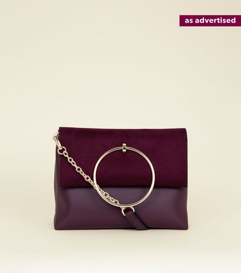 Handbags Black Clutch Tote Small Bags New Look Burgundy Leather Look Ring Handle Shoulder Bag