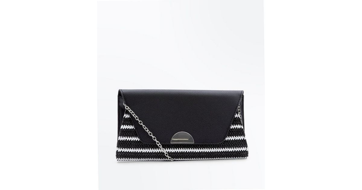 White Stripe Woven Clutch Bag | New Look