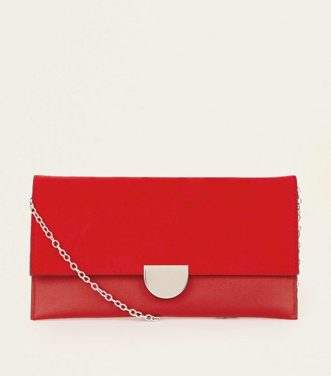 Red Suedette Panel Clutch Bag 