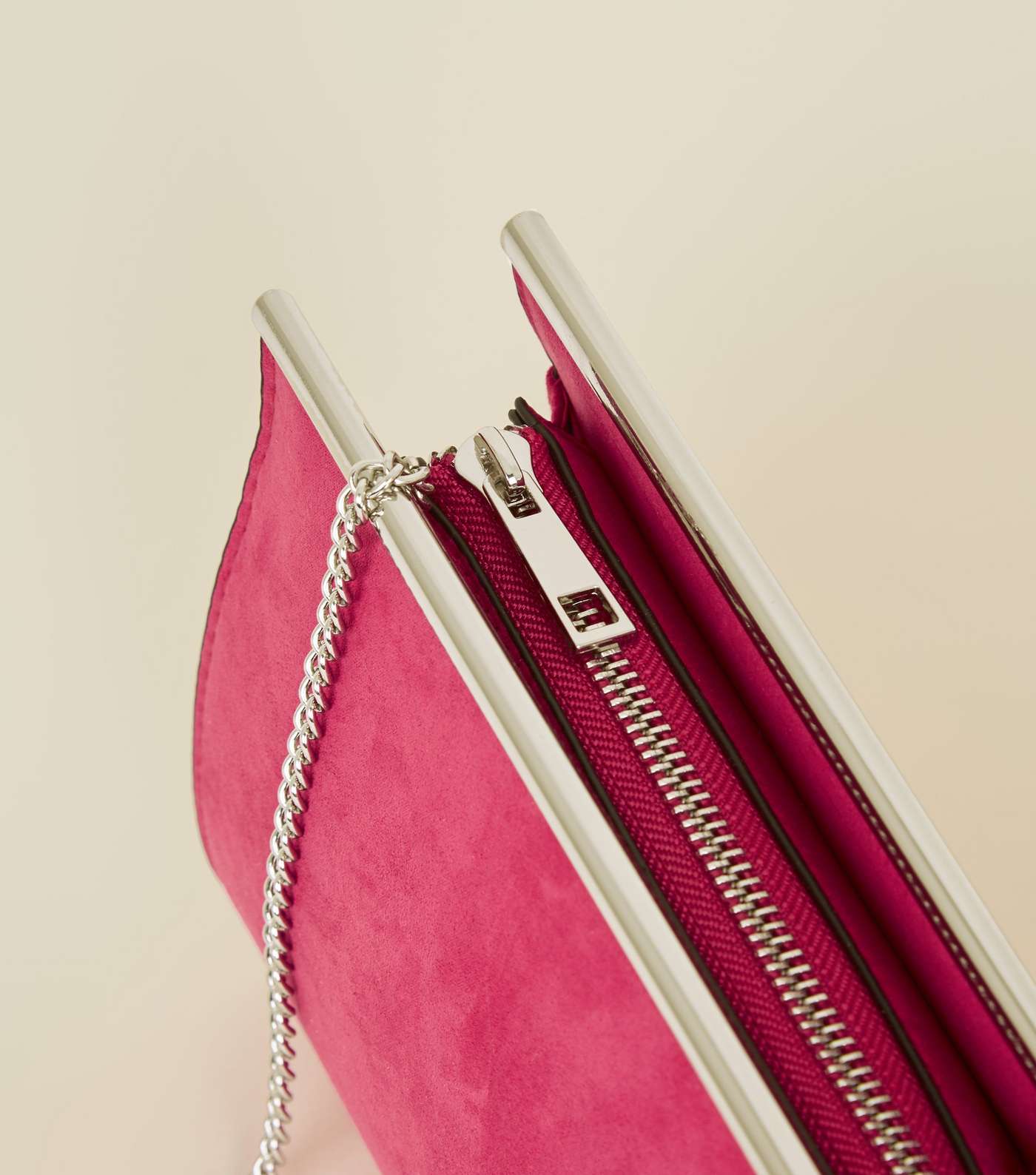 Bright Pink Suedette Bar Top Shoulder Bag Image 3