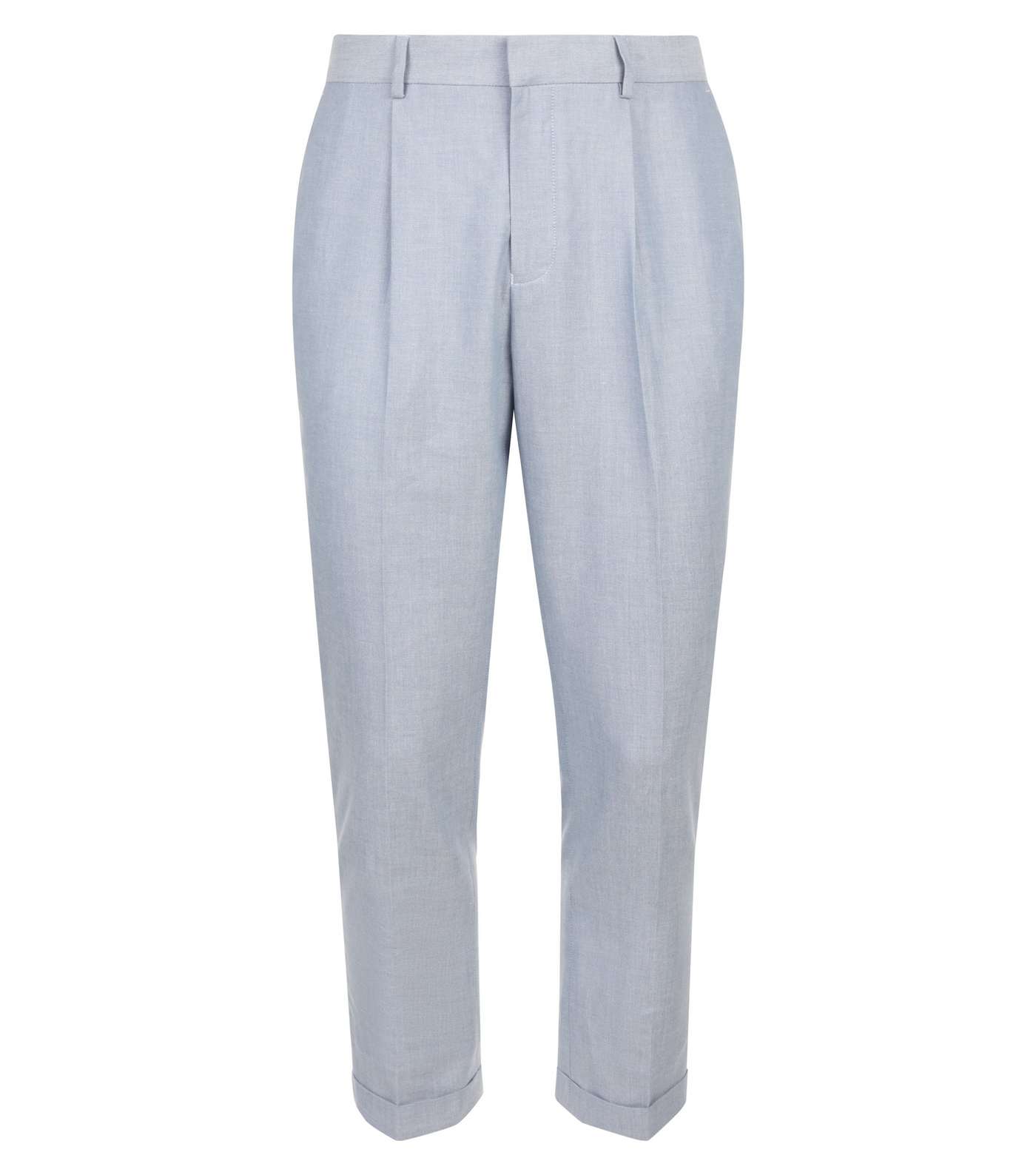 Blue Slim Fit Cropped Oxford Trousers Image 4