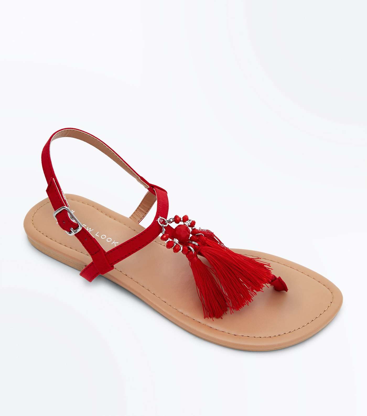 Wide Fit Red Suedette Tassel Sandals