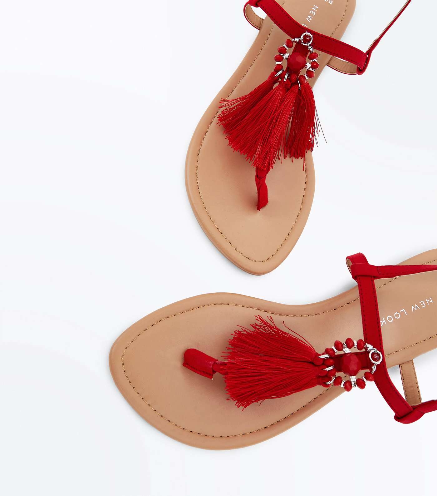 Wide Fit Red Suedette Tassel Sandals Image 3