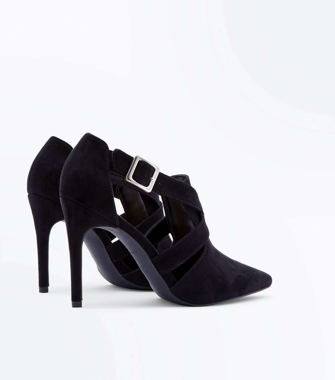 Wide Fit Black Suedette Pointed Cut Out Shoe Boots Image 4