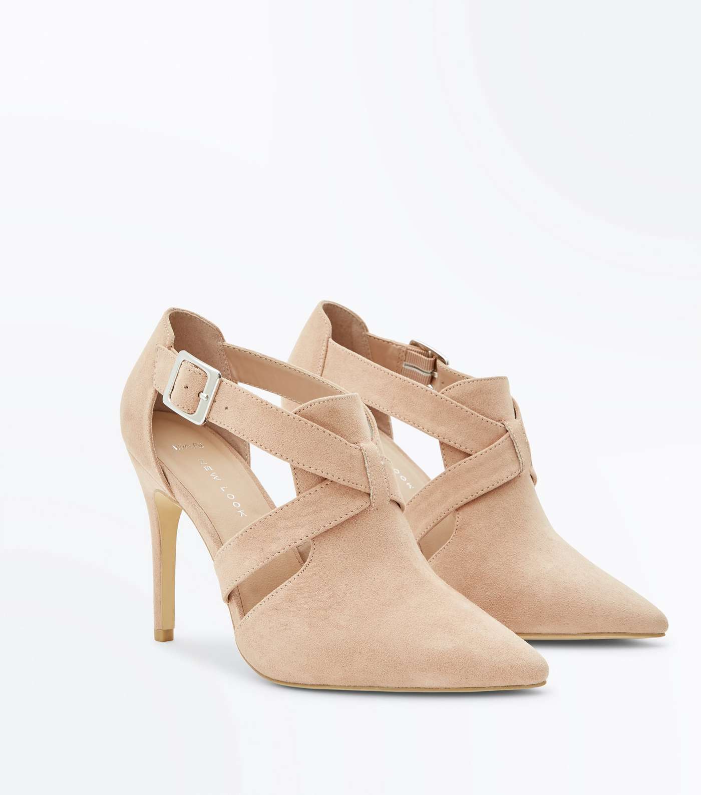 Wide Fit Nude Suedette Pointed Cut Out Shoe Boots Image 4