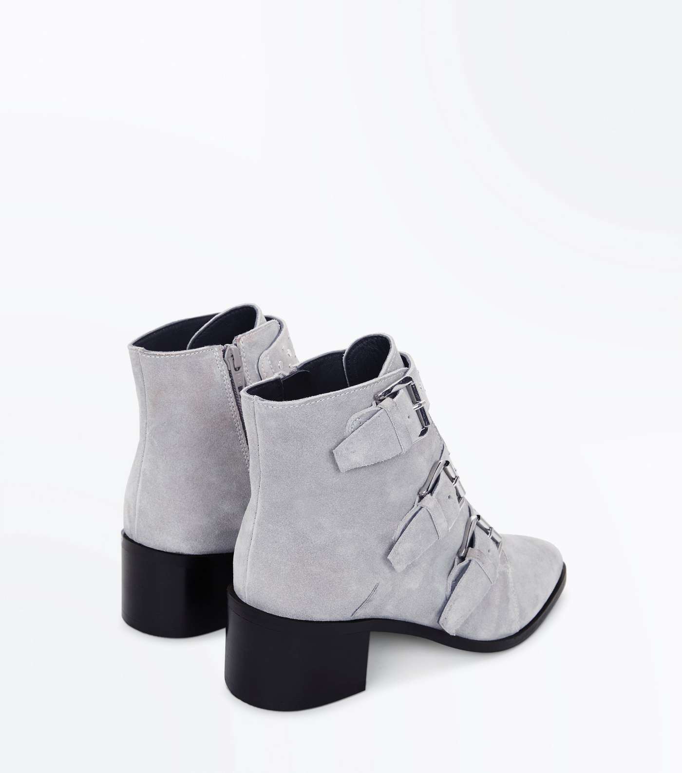 Grey Premium Suede Stud Buckle Ankle Boots Image 3