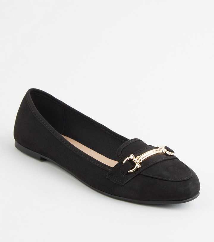 Black Suedette Bar Front Loafers