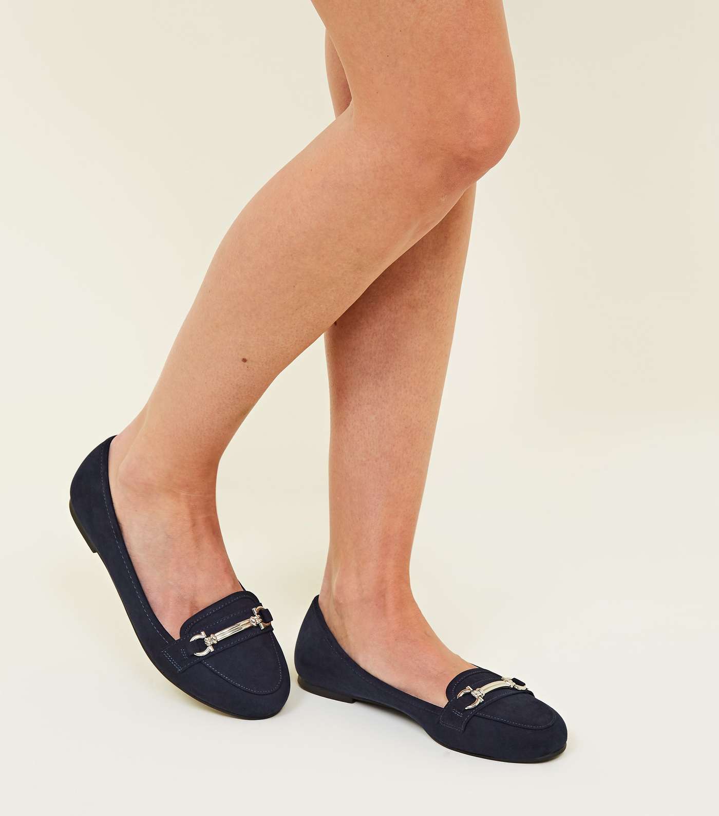 Navy Suedette Bar Front Loafers Image 2