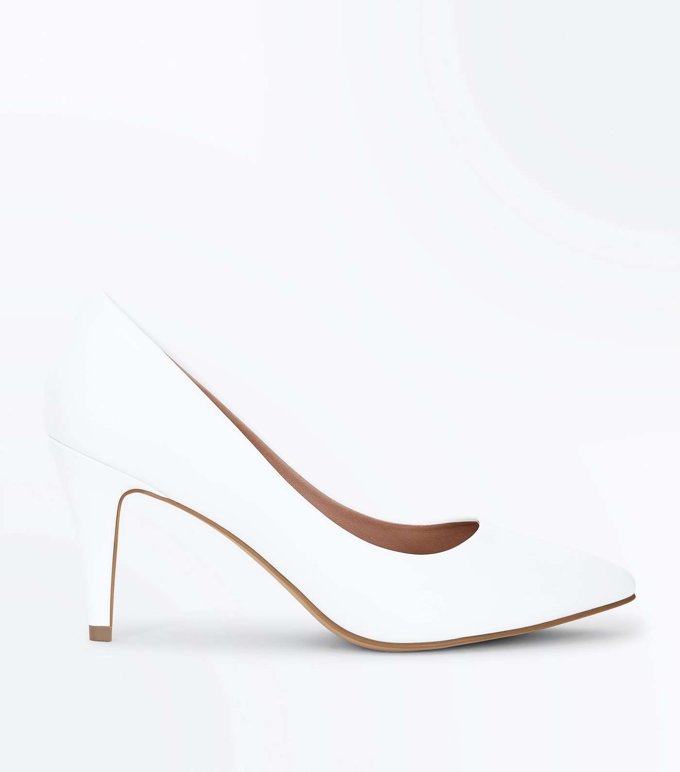 Wide Fit White Mid Heel Pointed Court Shoes