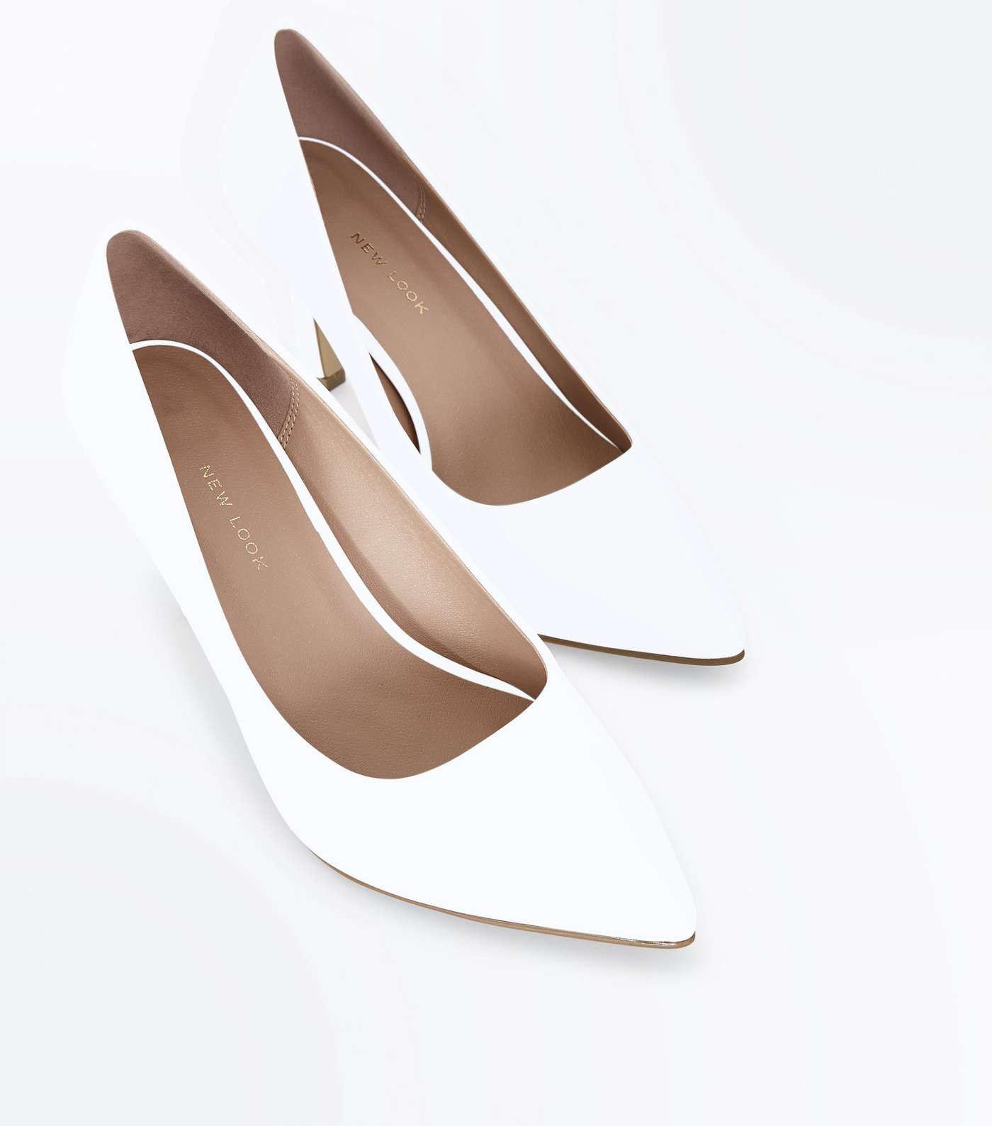 Wide Fit White Mid Heel Pointed Court Shoes Image 3