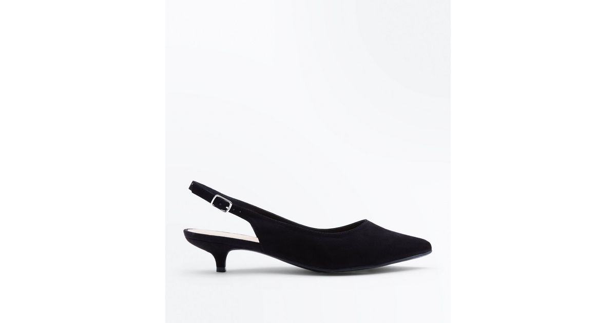 Wide Fit Black Kitten Heel Slingbacks New Look