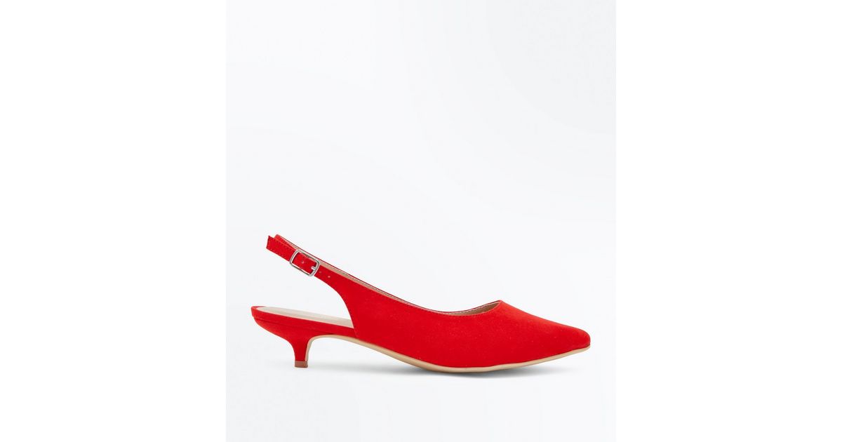 Wide Fit Red Kitten Heel Slingbacks | New Look
