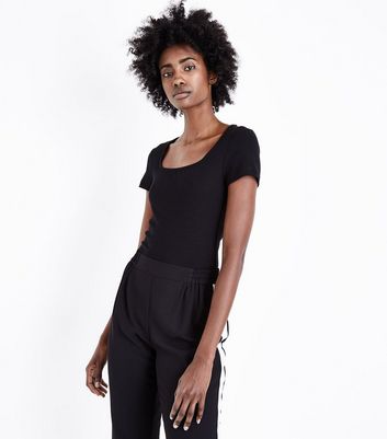 Black Square Neck Ribbed T-Shirt | New Look