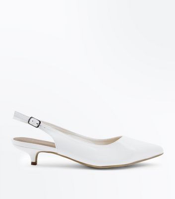 white kitten heel slingbacks